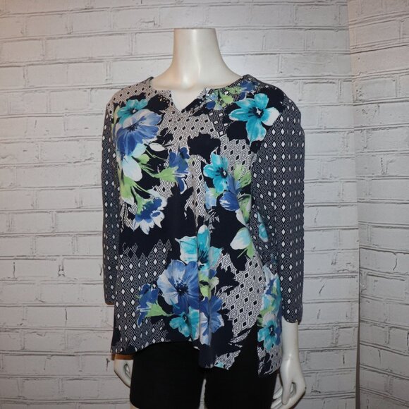🖤 Blue & Black Floral + Polka Dot Blouse – Alfred Dunner L - Picture 4 of 6